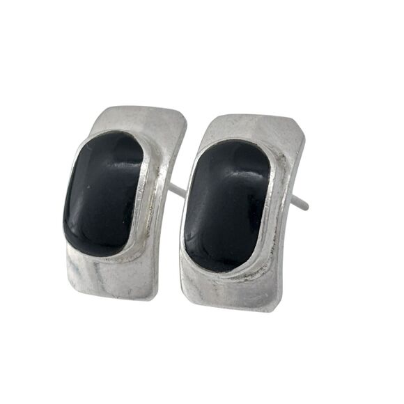 Vintage Sterling Silver 925 Black Enamel Rectangular Earrings - Picture 4 of 7